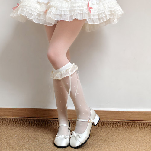 Lolita袜子女波点丝袜小腿袜花边
