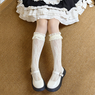 夏季镂空蕾丝花边中简袜子女薄款玫瑰花短网袜可爱洛丽塔白色丝袜