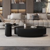 黑色现代简约岩板茶几轻奢高级感小户型客厅家用椭圆形玻璃茶桌