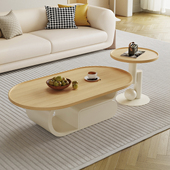 原木奶油风茶几客厅家用轻奢高级感小户型沙发桌子简约椭圆形茶桌