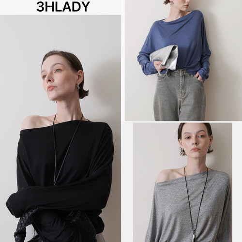 3HLADY| 入秋BI备 一字领/斜肩两穿 含莱赛尔羊毛蝙蝠袖上衣