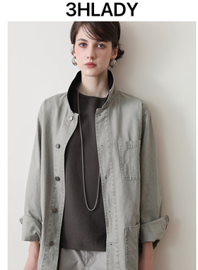3HLADY 缪系巴恩风 水洗工艺 撞色翻领落肩袖OS工装夹克 外套