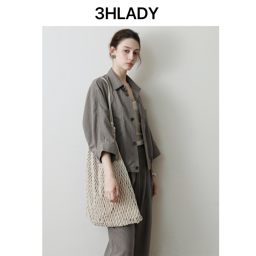 3HLADY 汲简时髦主义 含莱赛尔天丝 大象灰色轻薄夹克| 抽绳裤
