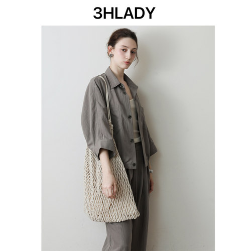 3HLADY 汲简时髦主义 含莱赛尔天丝 大象灰色轻薄夹克| 抽绳裤