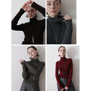 打底衫 3HLADY 高支无缝一体工艺高领针织衫 140S 紧致舒弹