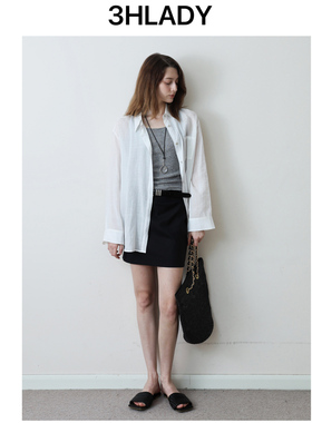 3HLADY  学院缪风  精纺羊毛黑色WAN能公式搭 H型短裙半身裙