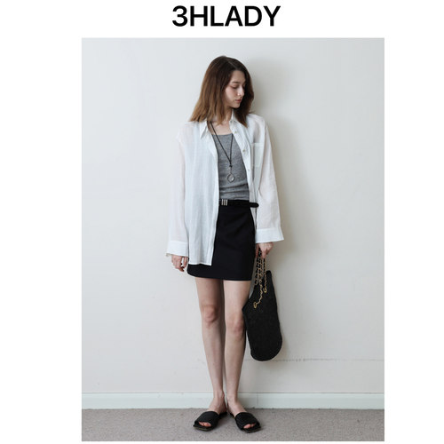3HLADY  学院缪风  精纺羊毛黑色WAN能公式搭 H型短裙半身裙