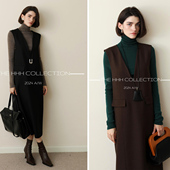 3HLADY 茧型背心裙 立体拉须毛边设计深V叠穿风格 个性 小众设计