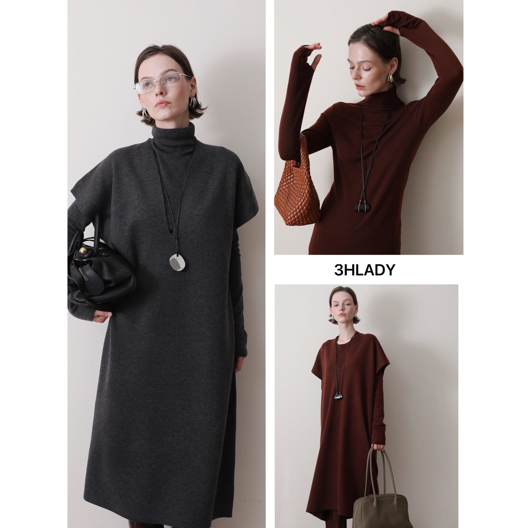 3HLADY 极简 澳洲绵羊毛 拇指套高领衫|个性叠穿风格针织背心裙