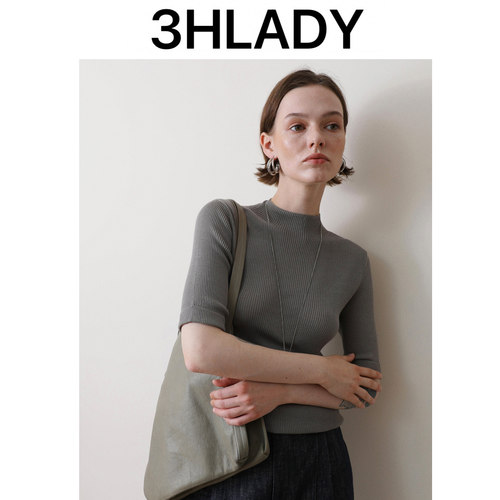 3HLADY | 25早秋 日本进口莱赛尔纤维 翻折边袖 半高领螺纹针织衫