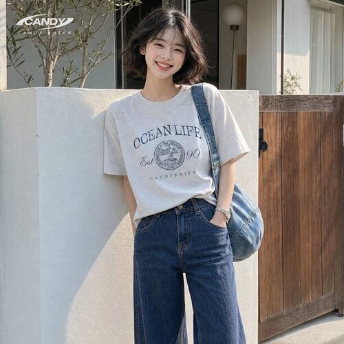 美式复古字母印花纯棉短袖T恤女