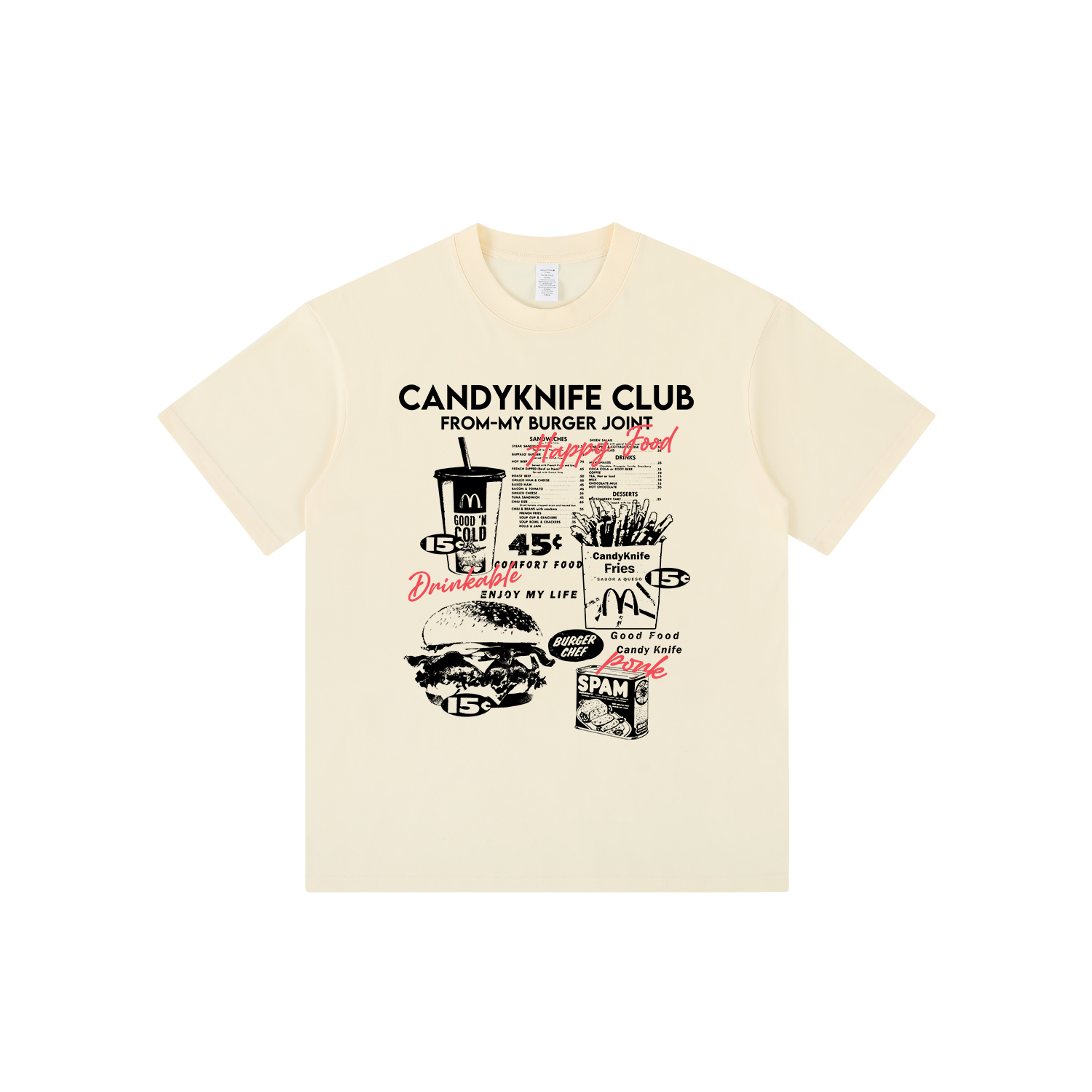 趣味汉堡纯棉印花ins风短袖男款潮牌慵懒风宽松休闲夏季T恤