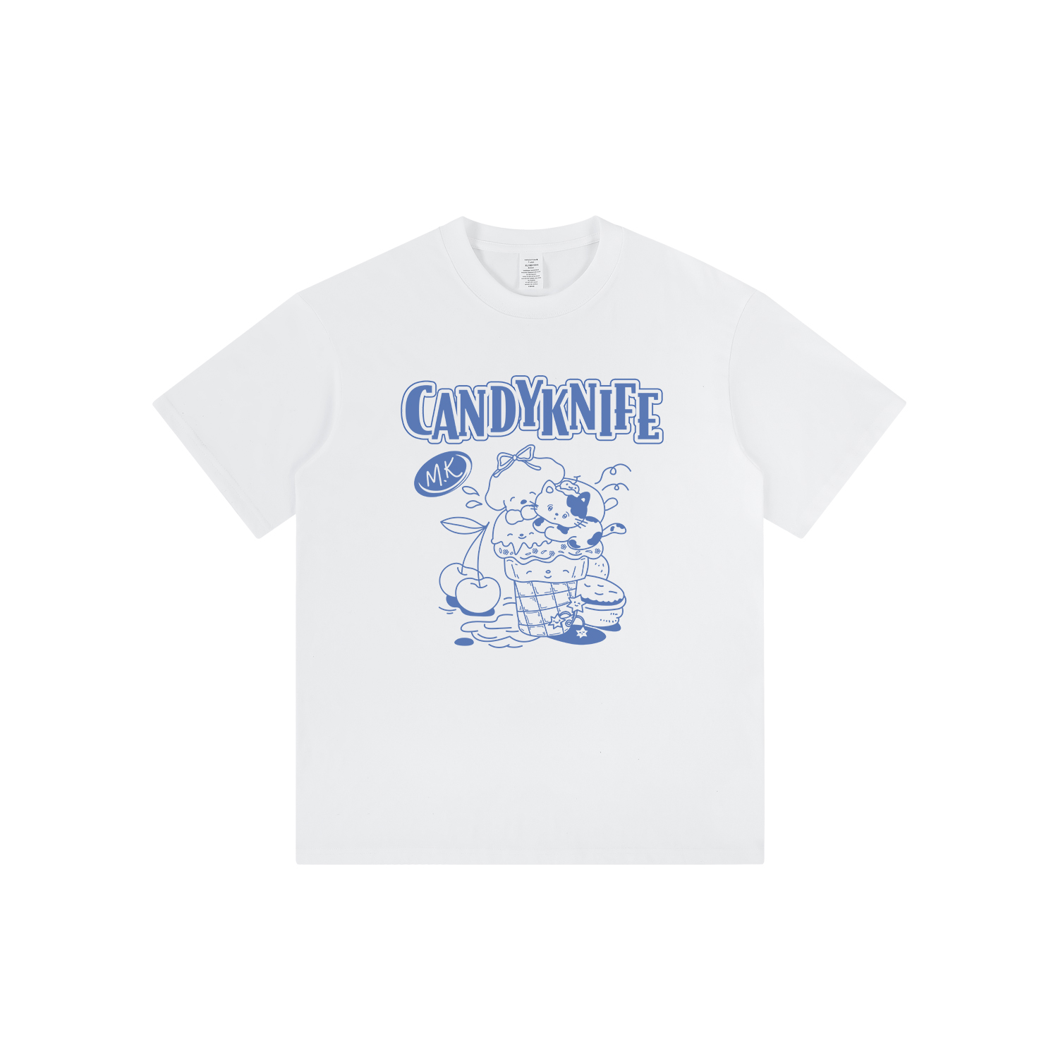 韩系休闲宽松猫咪字母印花纯棉T恤夏季女宽松基础百搭打底衫上衣