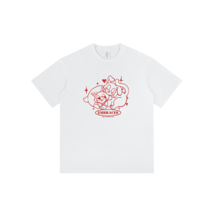 新款 情侣衫 上衣 t恤男女2024夏季 港风白色猫咪卡通印花纯棉短袖