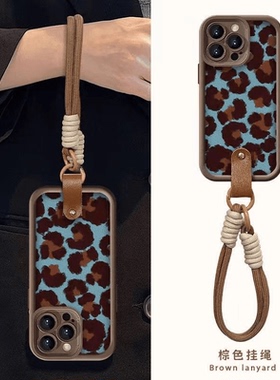 蓝色豹纹适用苹果16手机壳15天眼14阶梯13硅胶iPhone12保护套11全包xr镜pro头Xs新mini款max女6s78防se摔plus