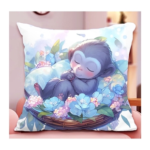 卡通小猴子抱枕十字绣手工diy满绣客厅靠垫枕套生肖可爱动物刺绣