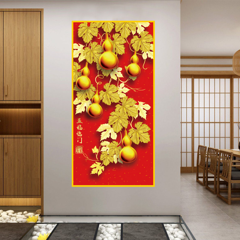 2022新款五福临门钻石画满钻现代中式客厅5d钻石绣葫芦贴钻十字绣