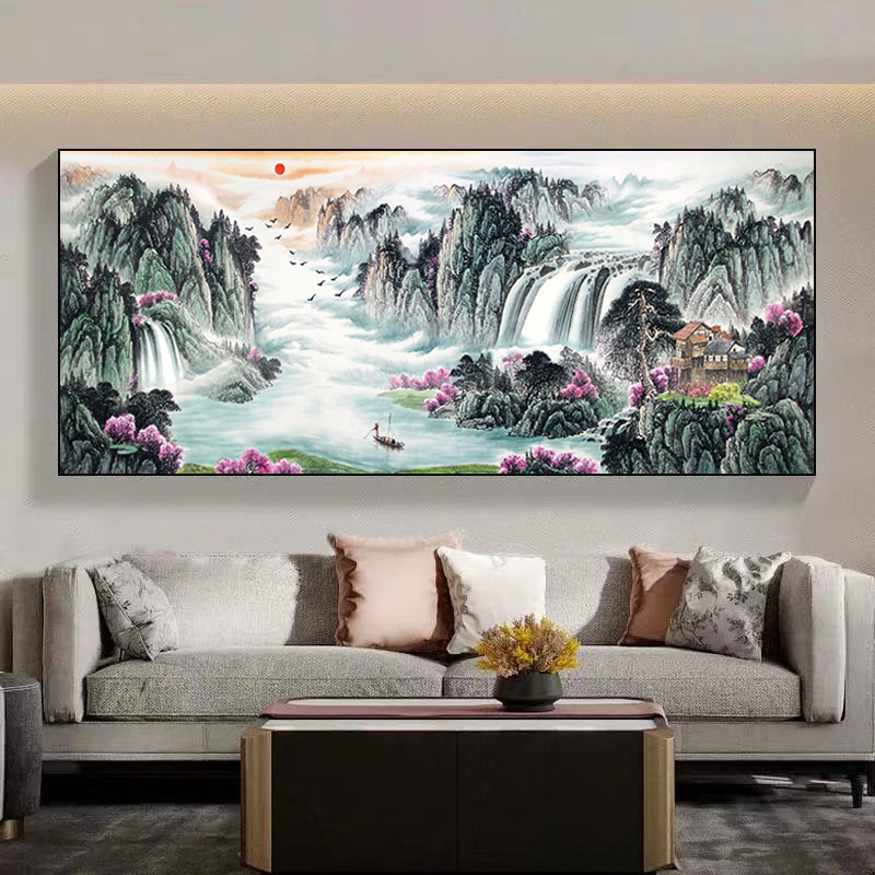 5d钻石画满钻新款客厅旭日东升2022点钻十字绣钻石绣山水风景大画