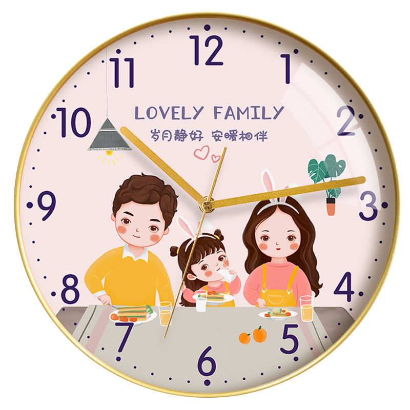 三口之家钟表十字绣2023新款线绣餐厅现代简约手工满绣全家福挂钟