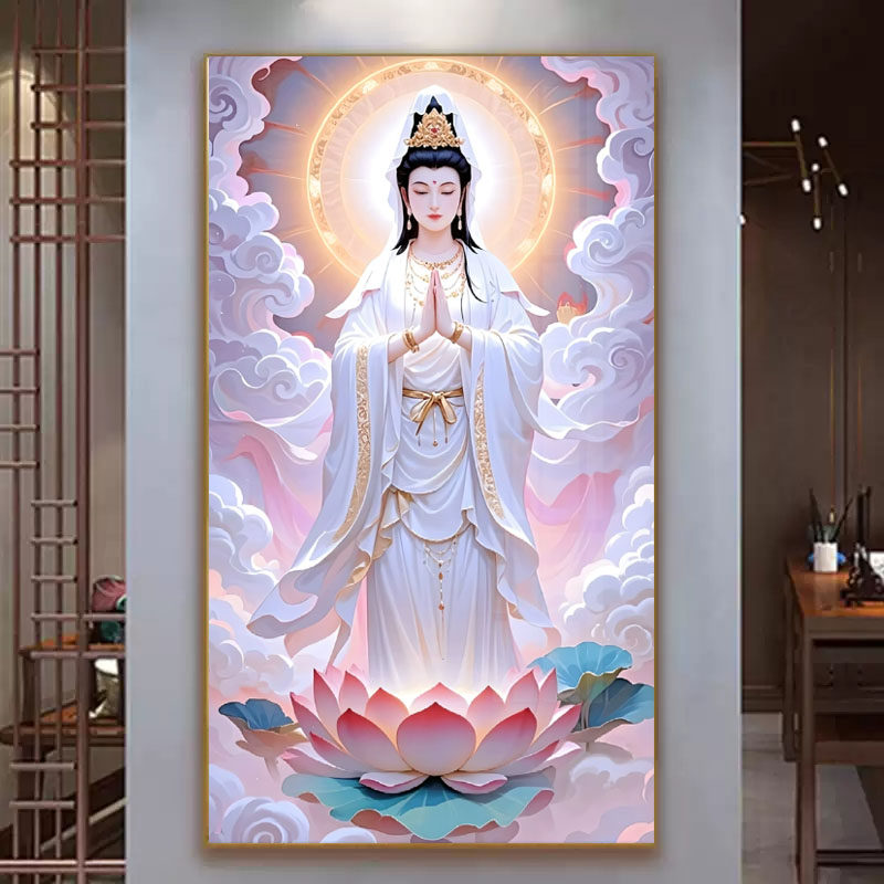 观音菩萨佛像十字绣套件客厅玄关装饰DIY手工自己线绣钻石贴画5d