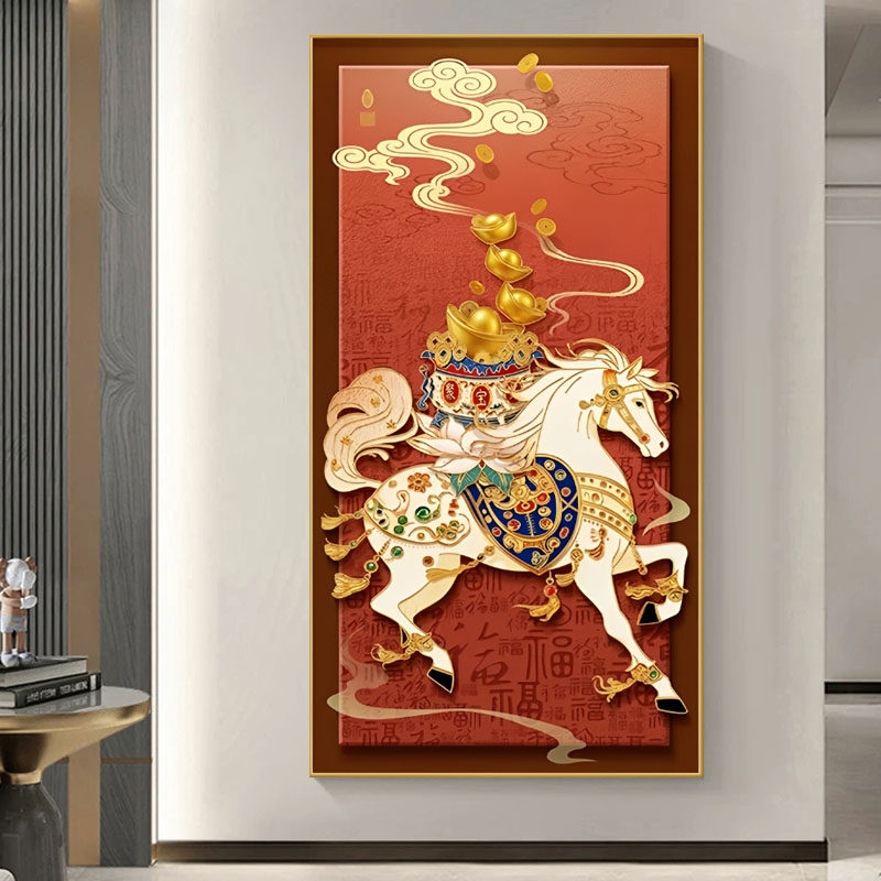 现代招财聚宝盆白色骏马十字绣客厅玄关手工满砖5d钻石画自己线绣,居家布艺,十字绣套件,淘宝优惠券,粉丝福利购,淘宝优惠卷