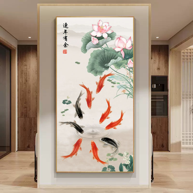 莲年有余十字绣2025新款线绣九鱼图玄关走廊过道荷花线绣精准印花,居家布艺,十字绣套件,淘宝优惠券,粉丝福利购,淘宝优惠卷