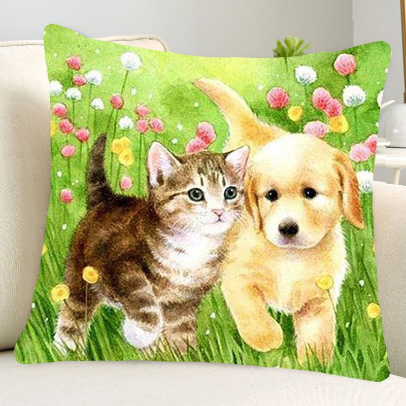 猫咪和狗狗抱枕十字绣新款印花线绣手工diy满绣可爱靠枕车用家用