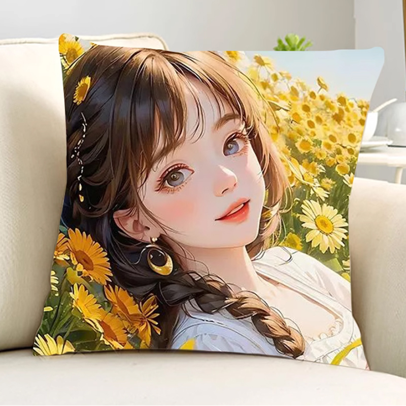 十字绣抱枕卡通动漫鲜花