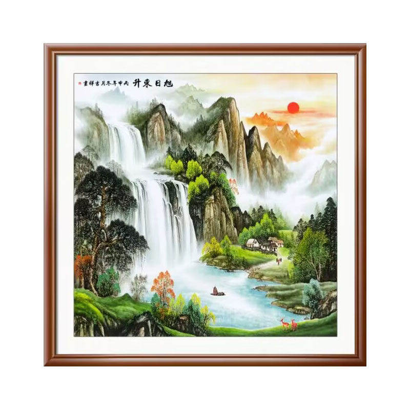 朝日东升十字绣钻石画手工DIY线绣客厅入口现代中国风简约山水挂