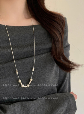 简约长款可调节串珠钛钢项链女气质轻奢高级感抽拉式圆球毛衣链