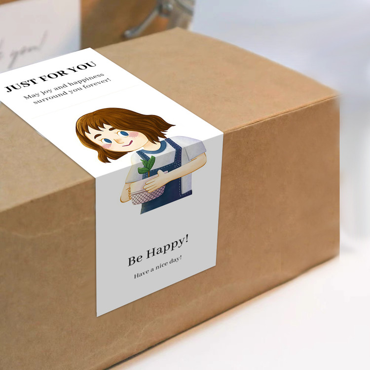 gytz620快乐微笑高级感森系唯美小清晰插画通用不干胶贴纸封口贴