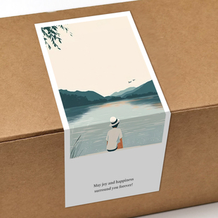 gytz7625旭日东升夕阳晚霞山水鎏金大海金色太阳不干胶贴纸封口贴