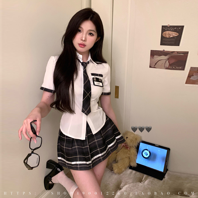 纯欲风日系JK制服性感辣妹学院风学生装领带白衬衫女超短百褶裙女