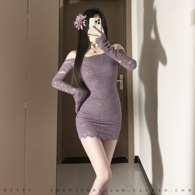 纯欲性感辣妹紫色长袖连衣裙