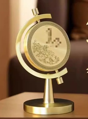 新款黄铜一个亿小目标旋转地球仪转转转车载办公桌面时来运转摆件