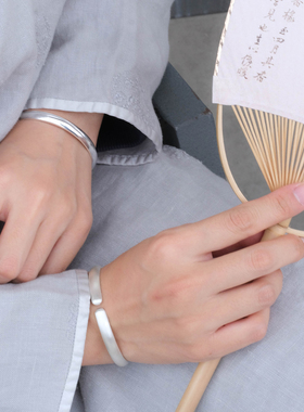 老寸银器女足银手工素面银手镯