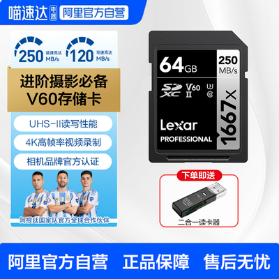 雷克沙SD卡数码相机存储卡摄像机4K内存卡V60 双排金手指UHS-II