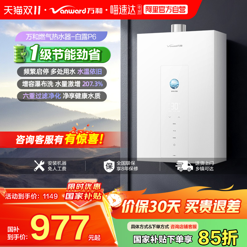 [政府补贴]万和P6家用燃气热水器天然气增压大水量静音恒温32