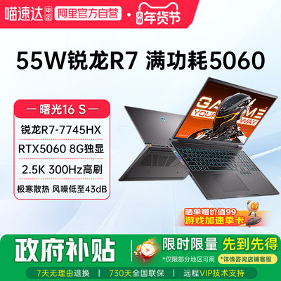 机械师曙光16S RTX5060独显锐龙R7-7745HX 2.5K 300Hz高刷屏 16英寸 电竞本游戏本大学生笔记本电脑新款187
