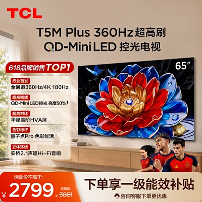 TCL电视 65T5M Plus 65英寸 QD-Mini LED控光 360Hz超高刷