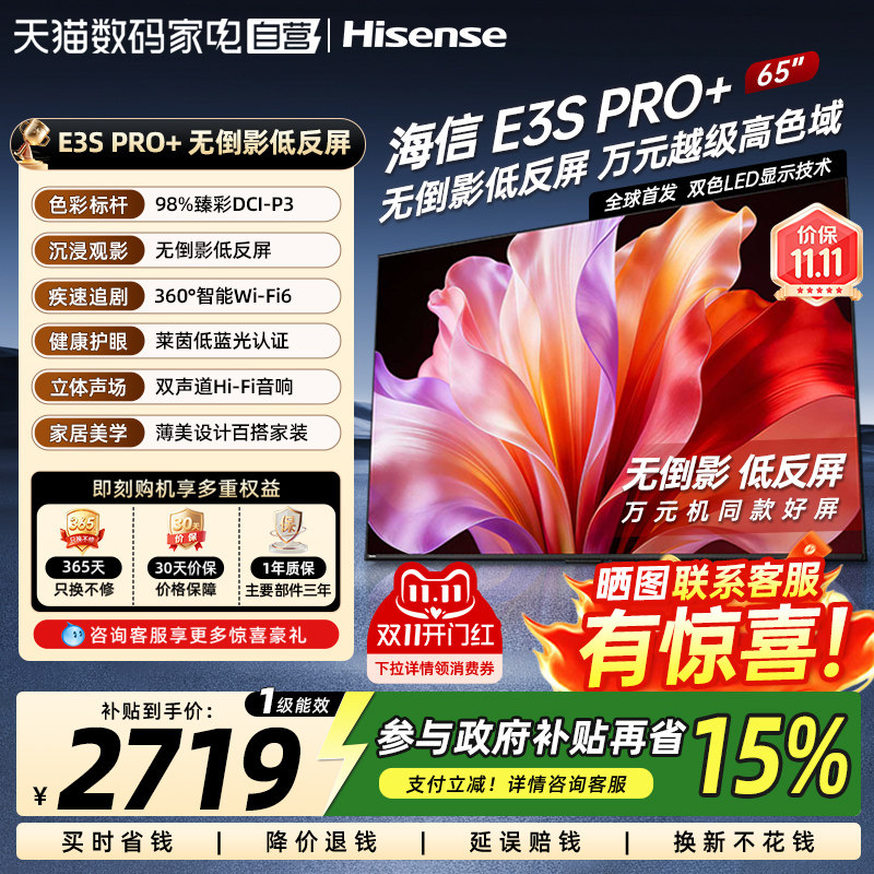 海信电视E3S Pro+ 65英寸 高色域抗反光 国家补贴 家用电视机 372