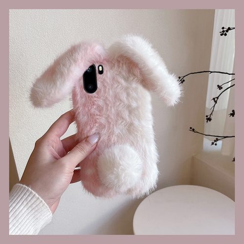 手机壳秋冬毛绒卡通晕染兔子耳朵