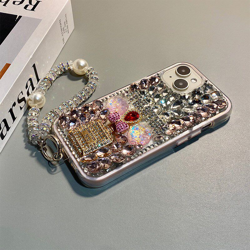 手机壳硅胶宝石贝壳香水瓶带手链