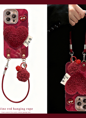 ins风爱心支架适用oppofindx9plus手机壳k13turbopro秋冬k3s毛绒k12x带findx8s+挂件x7ultra挂绳x6红色k11十p