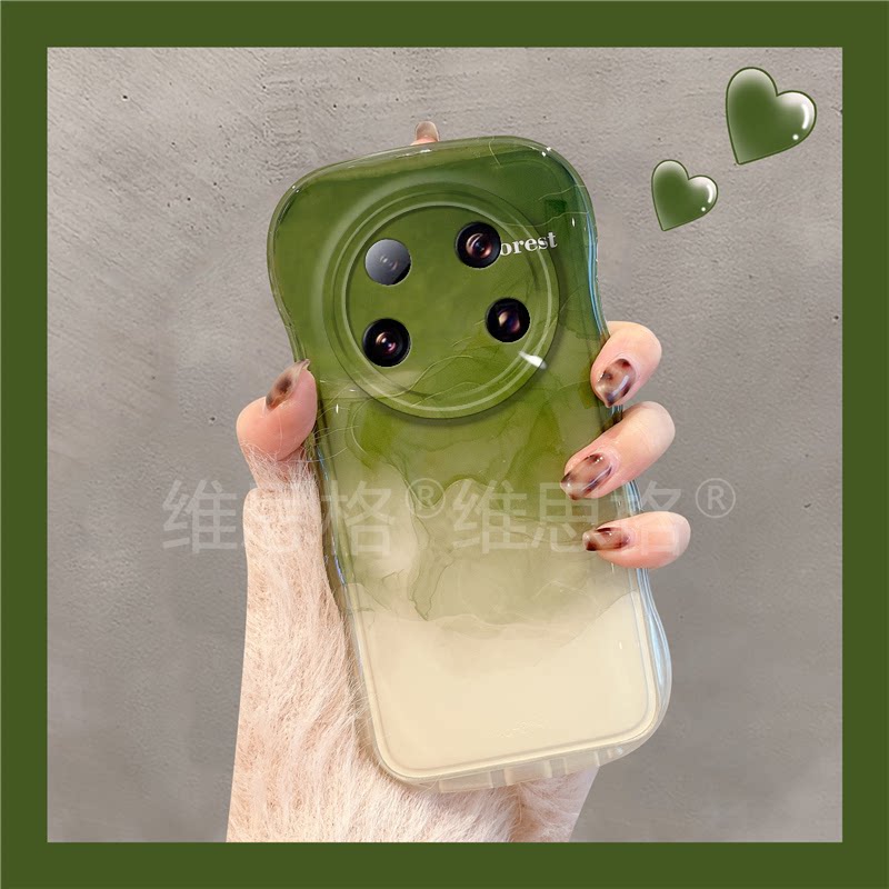 ins风水墨晕染适用小米13ultra手机壳13sultra绿色mi渐变13u艺术小众
