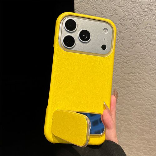 黄色皮质镜面支架适用谷歌pixel10a手机壳pixe9proxl夏天pixel8por镜子9a简约纯色7仿皮10por皮纹Google硅胶p