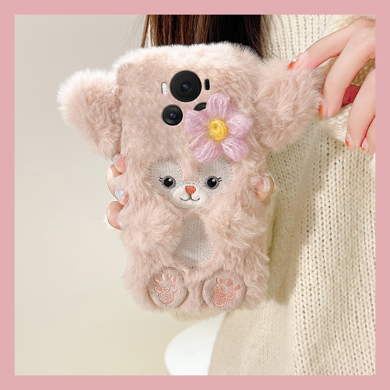 手机壳秋冬毛绒保暖刺绣立体花朵琳娜贝儿