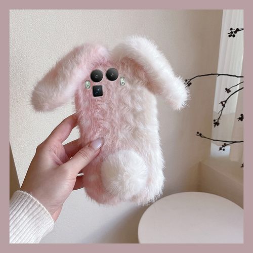 手机壳秋冬毛绒卡通晕染兔子耳朵