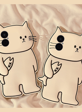 适用华为畅享80手机壳60pro白色50立体70z畅想z线条10小猫20plus卡通9s小鱼10e趣味麦芒8创意9硅胶软壳手机套