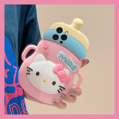 适用苹果16e手机壳iPhone15promax卡通14立体13奶瓶kt猫11可爱12凯蒂猫8plus趣味7p超萌6s少女心xsmax八8七女